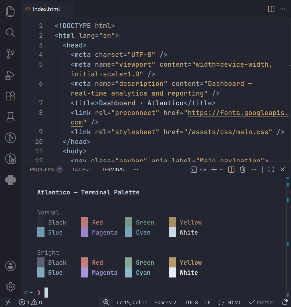 Atlantico integrated terminal screenshot